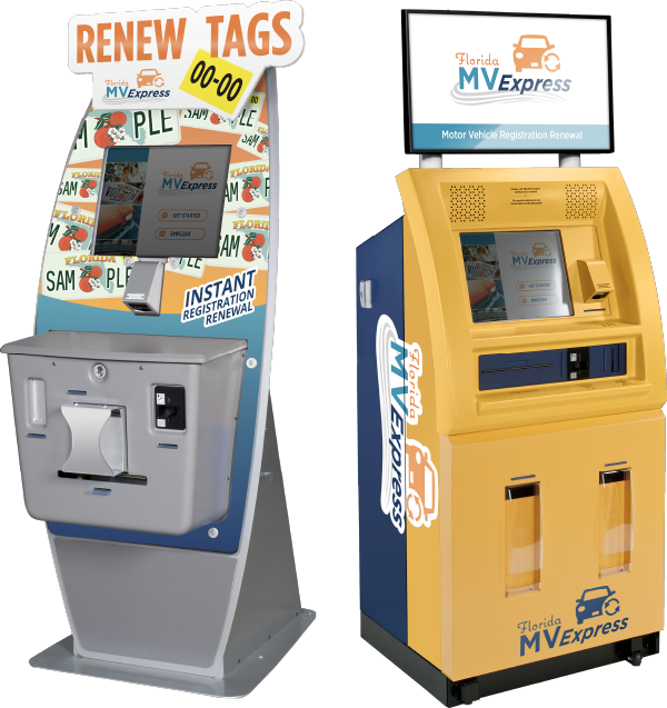 Two registration renewal kiosks